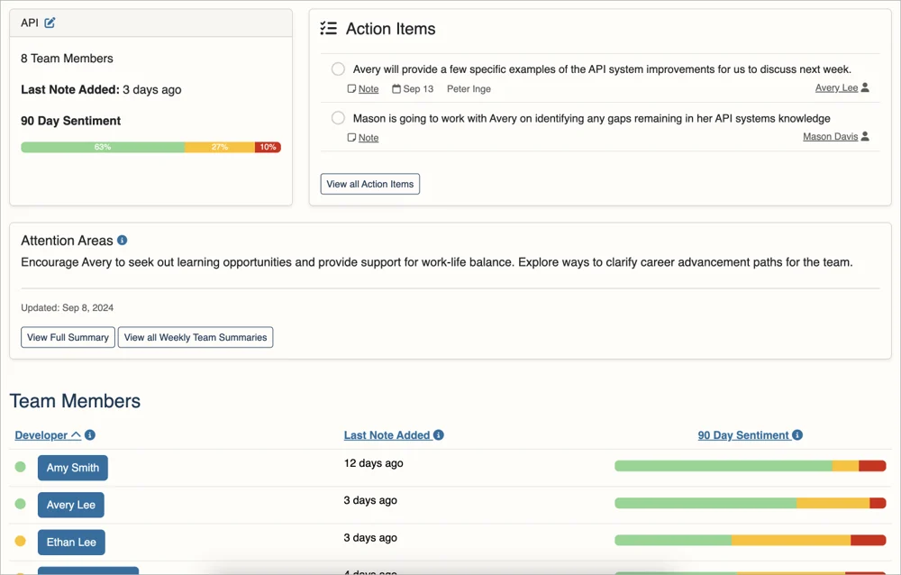 Team-level Sentiment and Attention Areas